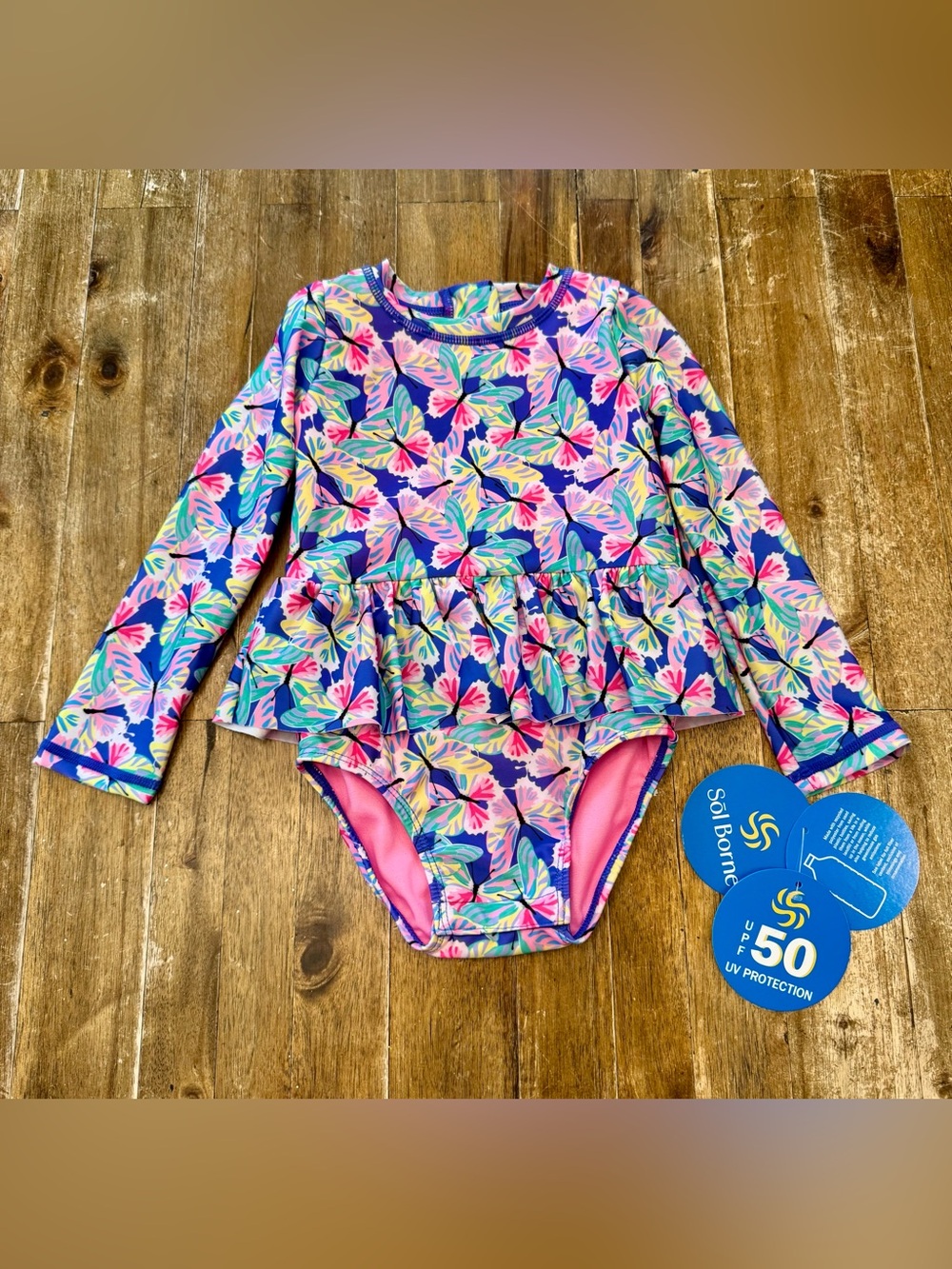 Sol Borne Brand UPF 50 UV Protection Infant Swim Rashguard Butterflies 24 mo